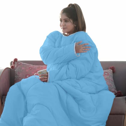 Sky Blue Solid Pattern Reversible Wearable Comforter for Adult-Single / Sky Blue / WC-1001