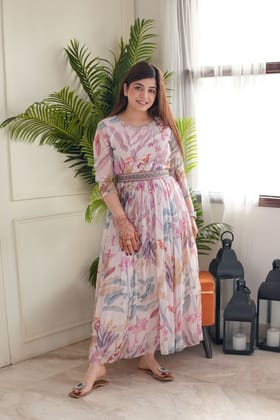 Ifra Printed Maxi Dress with Belt-M
