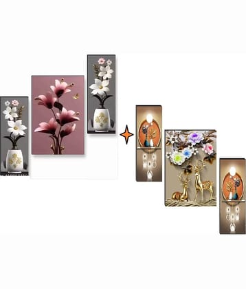 SNDArt Set Of 2 Moder Art Deer With Flower Pots Wall Paintings For Living Room Gift Items 12 x 18 inch ( pack of 2 )