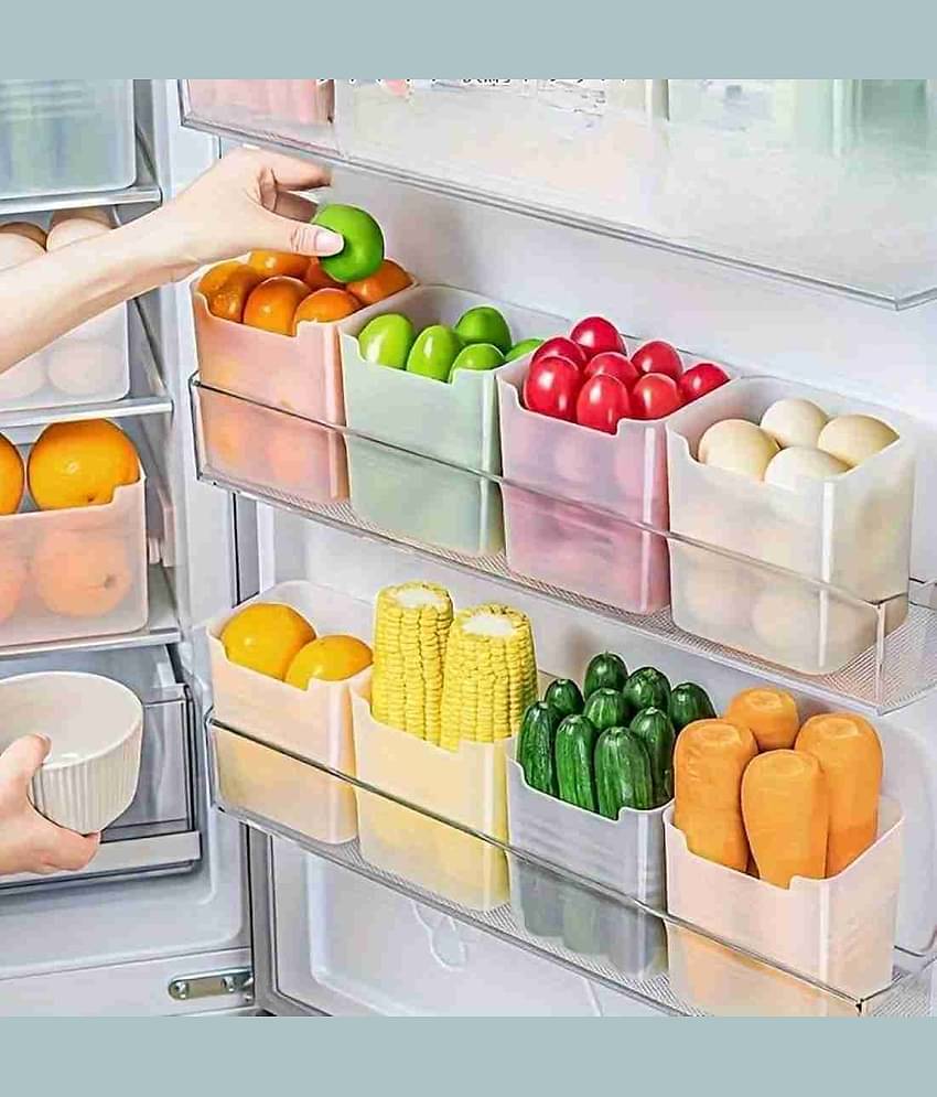 2Mech FRIDGE CONTAINER Plastic White Multi-Purpose Container ( Set of 8 )