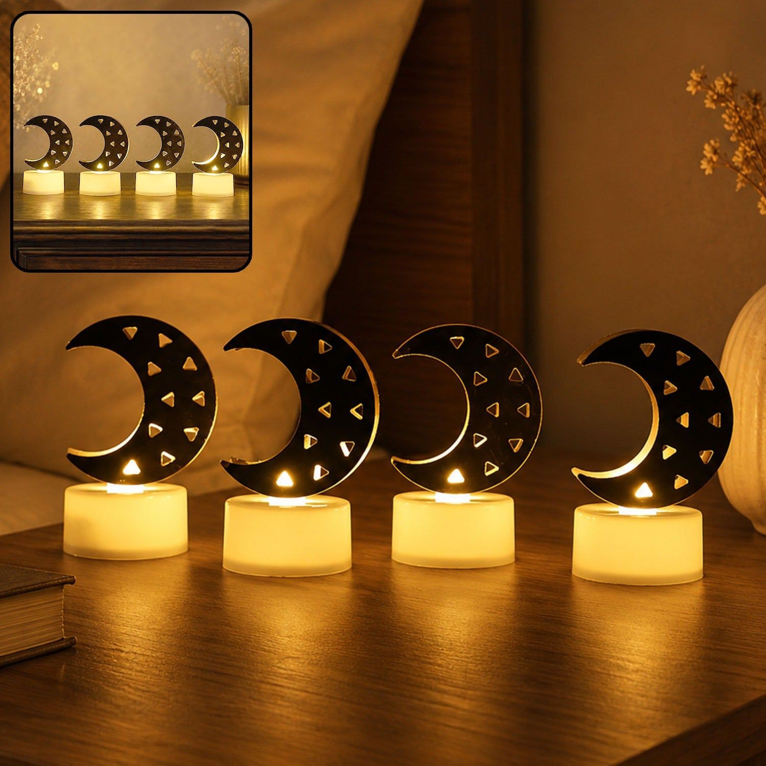 Moon Shaped Flameless LED Candles - Safe Warm Yellow Light (4 Pc)