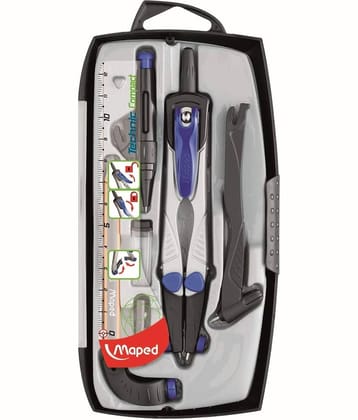 Maped Technic Compass - Technical Foldable Leg - 7 Instrument Set | Geometry Box | Geometry Set | Excellent Performance | Super Sturdy | Super Strong | Long Lasting and Die-Casted