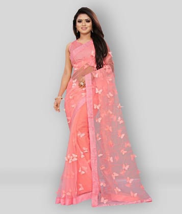 Gazal Fashions - Pink Net Saree With Blouse Piece (Pack of 1)