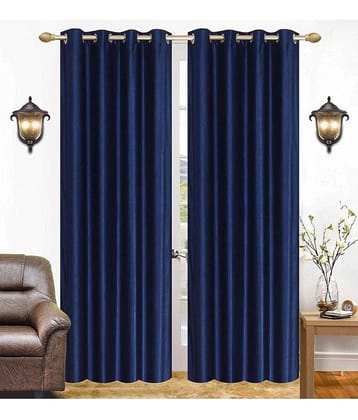 N2C Home Solid Semi-Transparent Eyelet Curtain 9 ft ( Pack of 2 ) - Blue