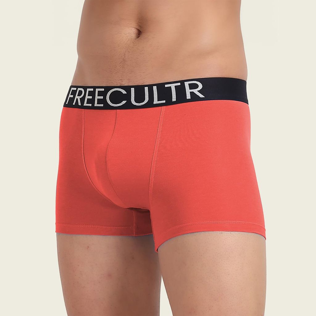 Freecultr Men's Underwear Organic Cotton (Ultrasoft Waistband) Premium Snug-Fit Trunk Pack of 1-Coral
