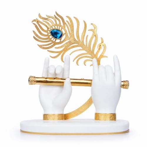 Lord Krishna Hands with Flute & Peacock Feather Idol
