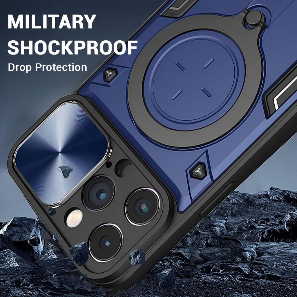 LIRAMARK Case Cover Compatible with Apple iPhone 12 Pro (6.1 inch) with Stand & Slider Camera Military Grade Protection