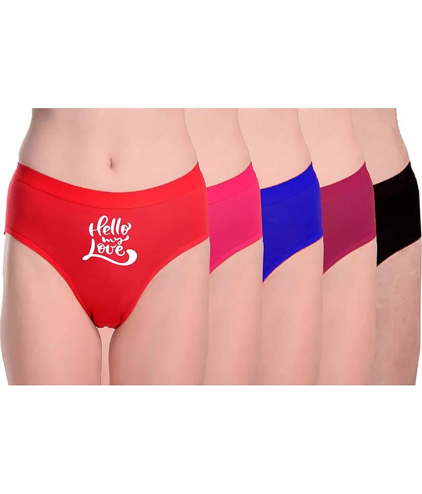 DOOZIE LOVEPLUS Pack of 5 Poly Cotton Printed Women's Hipster ( Multicolor )