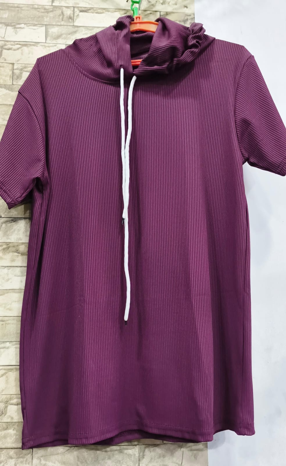 mens Ribbed Hooded Top / Hooded T-Shirt