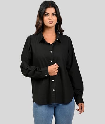QuaClo Women Solid Cotton Blend Shirt ( Black )
