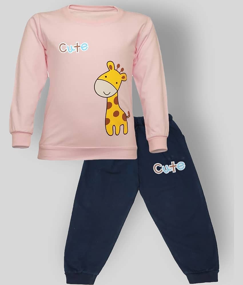 CATCUB Pack of 1 Boys Cotton Blend T-Shirt & Pants Set ( Pink )
