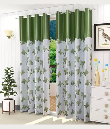 Kraftiq Homes Floral Semi-Transparent Eyelet Curtain 9 ft ( Pack of 2 ) - Green