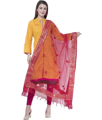 A R Silk Maroon Organza Gota Patti Dupatta