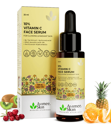 Avimee Herbal Face Serum 10% Vitamin C & Hyaluronic Acid Brightens & Hydrates Sensitive Skin, 25 ml, (Pack of 1)