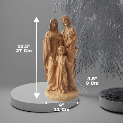 AMS Holy Family Idol | Resin Statue of Infant Jesus, Mother Mary & Saint Joseph � Brown Finish | Christian Religious Figurine for Home Altar, Prayer Room, Church & Spiritual Gifting � 27 cm
