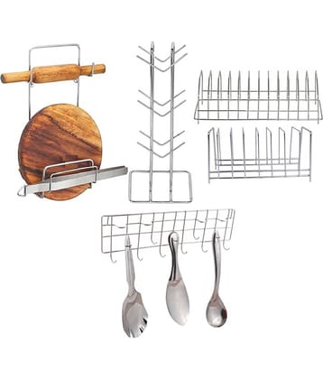 JISUN - Silver Stainless Steel Dish Racks ( Pack of 5 )