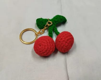 Handmade Crochet Big Cherry Keychain - Cute and Eco-Friendly Accessory Handmade Crochet Big Cherry Keychain - Cute and Eco-Friendly Accessory
