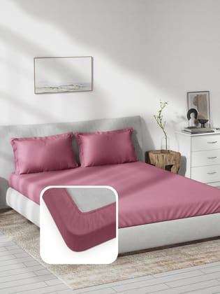 DDECOR Live beautiful Cotton King Fitted Sheet Set with 2 Pillow Covers (182 CM X 198 CM, Magenta) Solid Plain Dyed 180TC