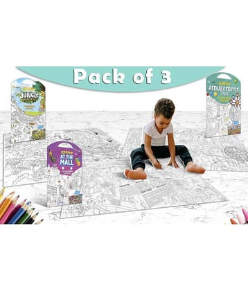 GIANT JUNGLE SAFARI COLOURING POSTER, GIANT AT THE MALL COLOURING POSTER and GIANT AMUSEMENT PARK COLOURING POSTER | Pack of 3 posters I perfect Gift for Growing Minds