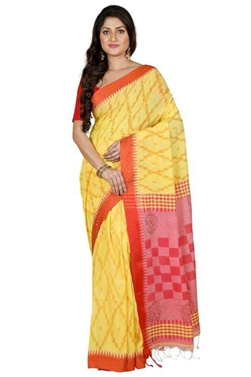 Women Pure Cotton Seuma Design Traditional Bengali Hand Loom Saree