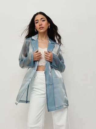 Blue Sheer Longline Blazer