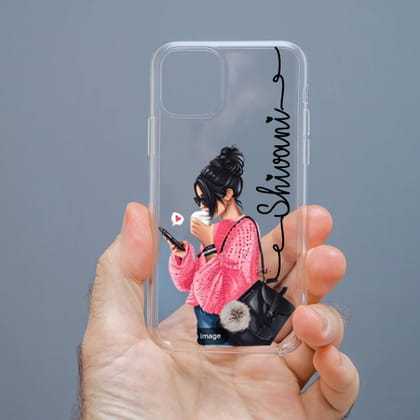 Personalized Cute Girl Transparent Silicon Case Customised with Name for Oppo, Vivo, Redmi, Realme, Poco, Mi, OnePlus, Samsung, iPhone, and More - design 34