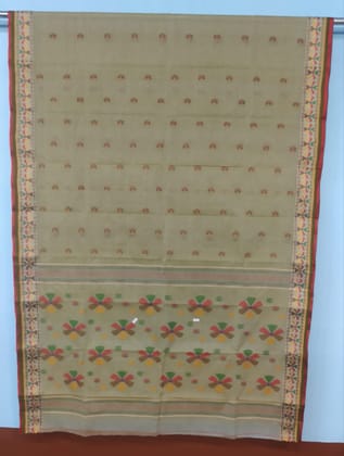 Bengal Floral Border Beige Cotton Tangail Saree Bengal Floral Border Beige Cotton Tangail Saree
