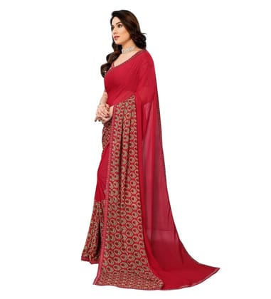 Women's Georgette Printed Saree With Unstitched Blouse 5.5Mtr (Red)-PID62502 Women's Georgette Printed Saree With Unstitched Blouse 5.5Mtr (Red)-PID62502