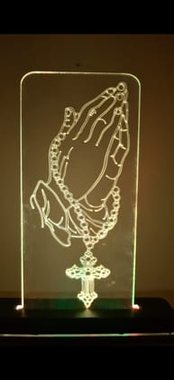 Christmas gifting Acrylic  jesus with cross in palm .LED rgb lightnwith chargeable base