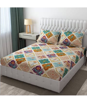 SHOMES Cotton Geometric Printed Fitted 1 Bedsheet with 2 Pillow Covers ( Double Bed ) - Multi