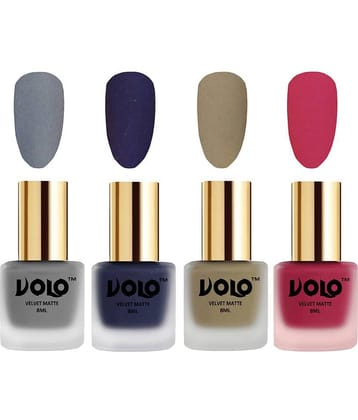 VOLO Velvet Dull Matte Posh Shades Nail Polish Grey,Blue,Nude, Pink Matte Pack of 4 32 mL