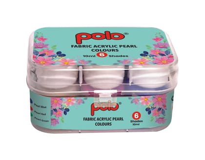 polo Fabric Acrylic Pearl Paint Set 6 Shimmering Colors (10ml) Non-Toxic, Fast-Drying Paint for Fabric, Textile, Canvas & DIY Crafts Washable Durable Plastic Box