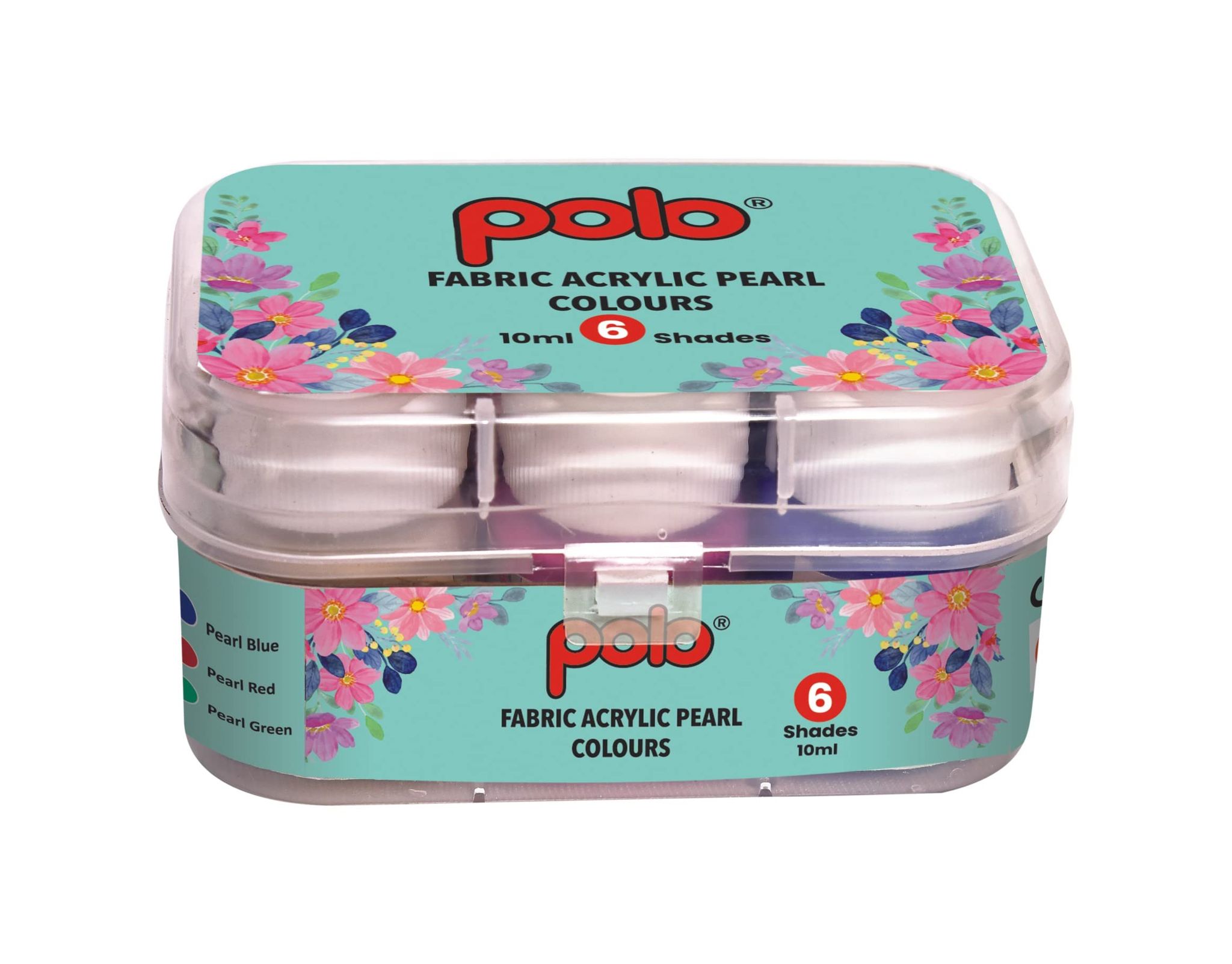 polo Fabric Acrylic Pearl Paint Set 6 Shimmering Colors (10ml) Non-Toxic, Fast-Drying Paint for Fabric, Textile, Canvas & DIY Crafts Washable Durable Plastic Box
