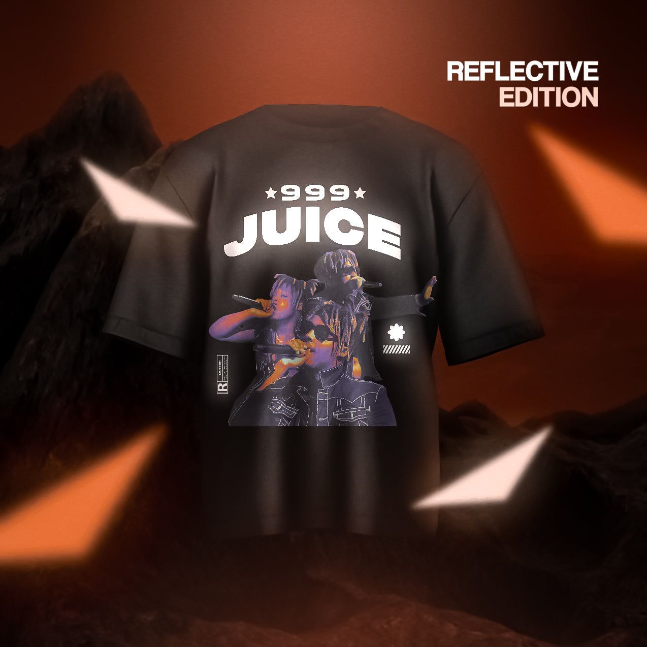 Juice World Designed Oversized Reflective T-shirt-XS
