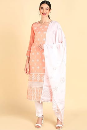 Peach Poly Silk Straight Suit Set PKSKD1361