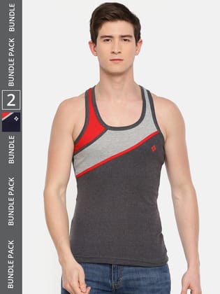 Men's Assorted Pack of 2 Solid Combed Cotton Racerback Styled Gym Vest