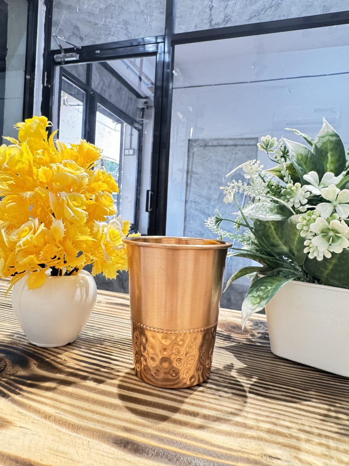 Handcrafted Half Dotted Copper Glass (200 ml) (Set of 1) - Eco-Friendly, and Stylish Water Vessel for a Sustainable, Daily Hydration and Health-Conscious Lifestyle.