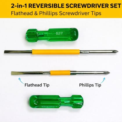 2-in-1 Reversible Screwdriver Set (7-Inch & 9-Inch) | Multipurpose Screwdriver Kit Set | Flat & Phillips Screwdriver Combo for Home, Electrical & Repair Work