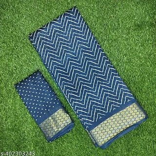 Blue Colour Zigzag Printed  Print Zari Border Dola Silk Saree With Blouse Piece