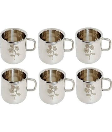A & H ENTERPRISES Steel Double Walled Tea Cup 100 ml ( Pack of 6 )