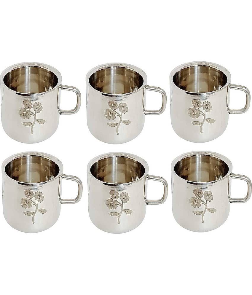 A & H ENTERPRISES Steel Double Walled Tea Cup 100 ml ( Pack of 6 )