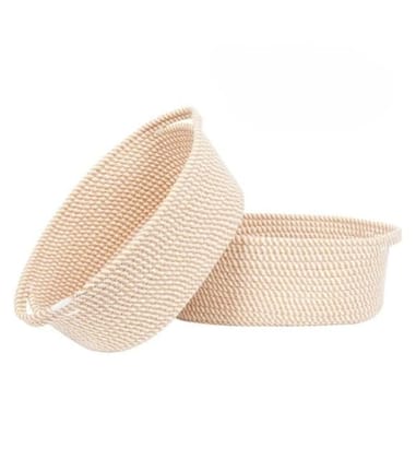 Generic Cotton 2 Pcs 10x7x4 Inch Oval Storage Basket For Clothes (Beige)-PID66395