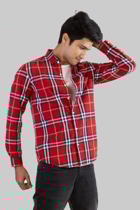 Gridline Checkered Shirt - Bright Red-XXL