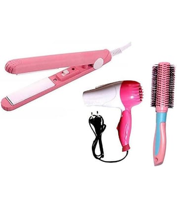 Lenon LE 1290 Pink Hair Dryer + Mini Hair Straightener + (Round Comb Multicolor)