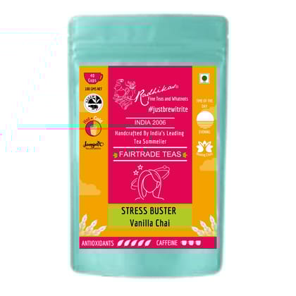 STRESS BUSTER Vanilla Chai - Soothe Your Mind & Body (100 gm - Makes 40 Cups of Kadak Chai) by M/S RADHIKAS FINE TEAS AND WHATNOTS