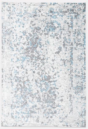 Neu Looms Iris Area Rug Elegant Grey and Sky-Blue Flower Design