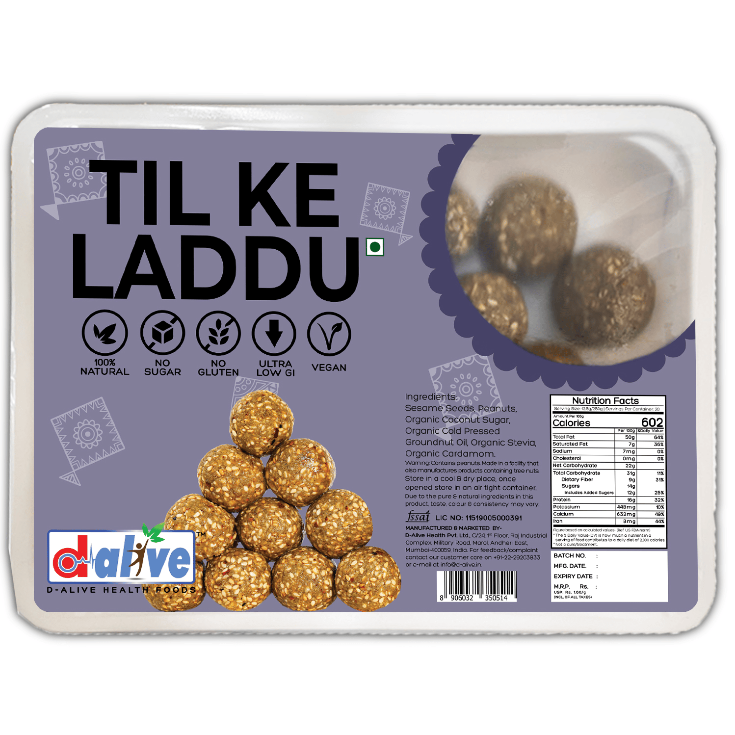 TIL KE LADDU - 250g (20 Servings) - (Organic, No Sugar, No Gluten, Vegan, Natural, No Preservatives/Additives, Diabetes Friendly, Low Carb & High Protein)