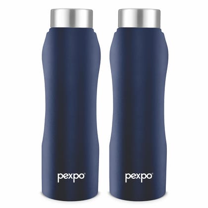 PEXPO Stainless Steel Fridge Water Bottle, 1000 ml, Pack Of 2, Denim Blue, Bistro | Leak-Proof & Easy to Grip Water Bottle