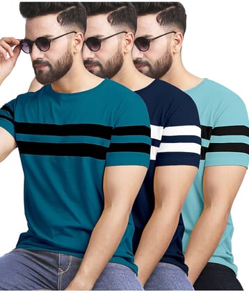 AUSK Pack of 3 Cotton Blend Regular Fit Men's T-Shirt ( Navy Blue )