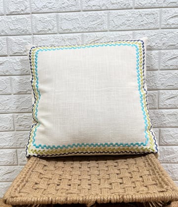Indihomecraft Blue Border Cushion Cover Hand Embroidery Inspired Decorative Boho Cushion Cover for Sofa Couch Swing Chair Living Room & Bedroom 18 x 18 Inches, Pack of 1